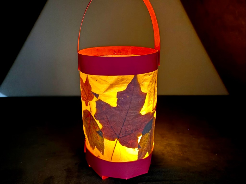 Lantern made out of leaves and wax paper for Martinmas