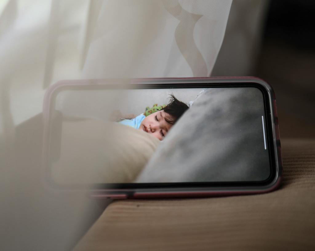 baby sleeping on baby monitor